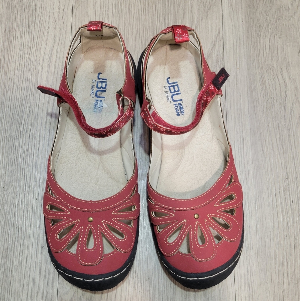 JBU by Jambu Wildflower Encore Red Mary Jane Sandals Women’s 7.5M Memory Foam